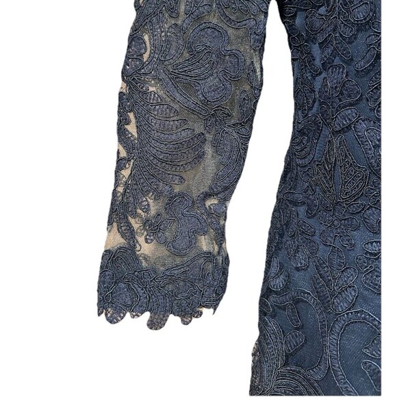 TADASHI SHOJI $473 Navy Lace Illusion Lined Evening Dress Size 10 Wedding Guest - Picture 7 of 10